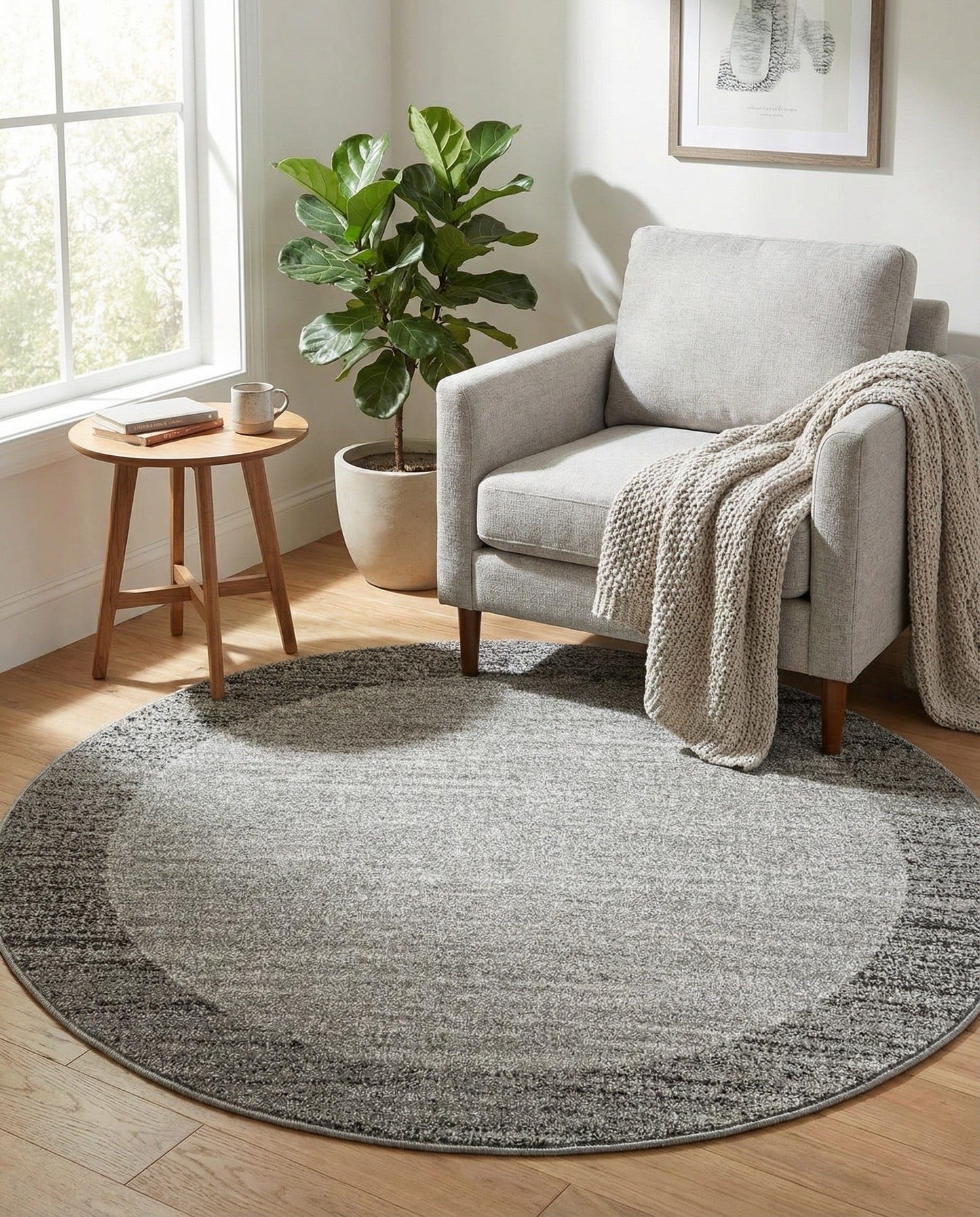 Rugs.com - Angelica Collection Rug – 4 Ft Round Light Gray Easy-Clean Rug – Perfect for Nurseries, Playrooms, and Bedrooms