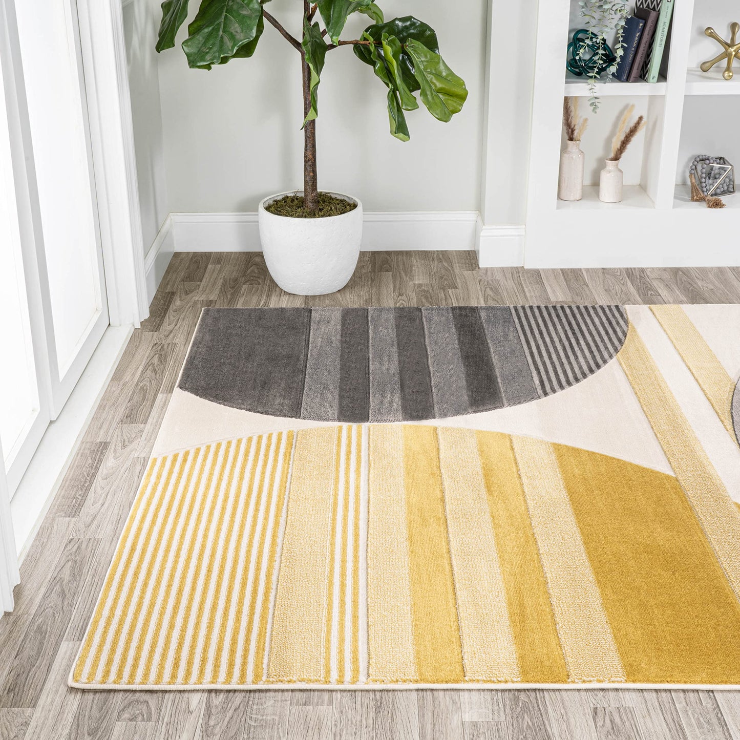 JONATHAN Y Striped Circles Gray/Yellow/Cream Indoor Area Rug 3X5 ft, Nicky Geometric for Living Room, Bedroom, Kitchen, Office, Easy-Cleaning, High Traffic, Pet-Friendly, Non-Shedding UNQ100A-3