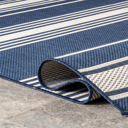 Rugs USA Romy Navy/Ivory, 6'7" x 9', Striped, Soft and Cozy, High Traffic, Stain Resistant, Easy Clean, Durable Area Rug for Indoor/Outdoor Patio, Deck, Porch, Garden, Courtyard
