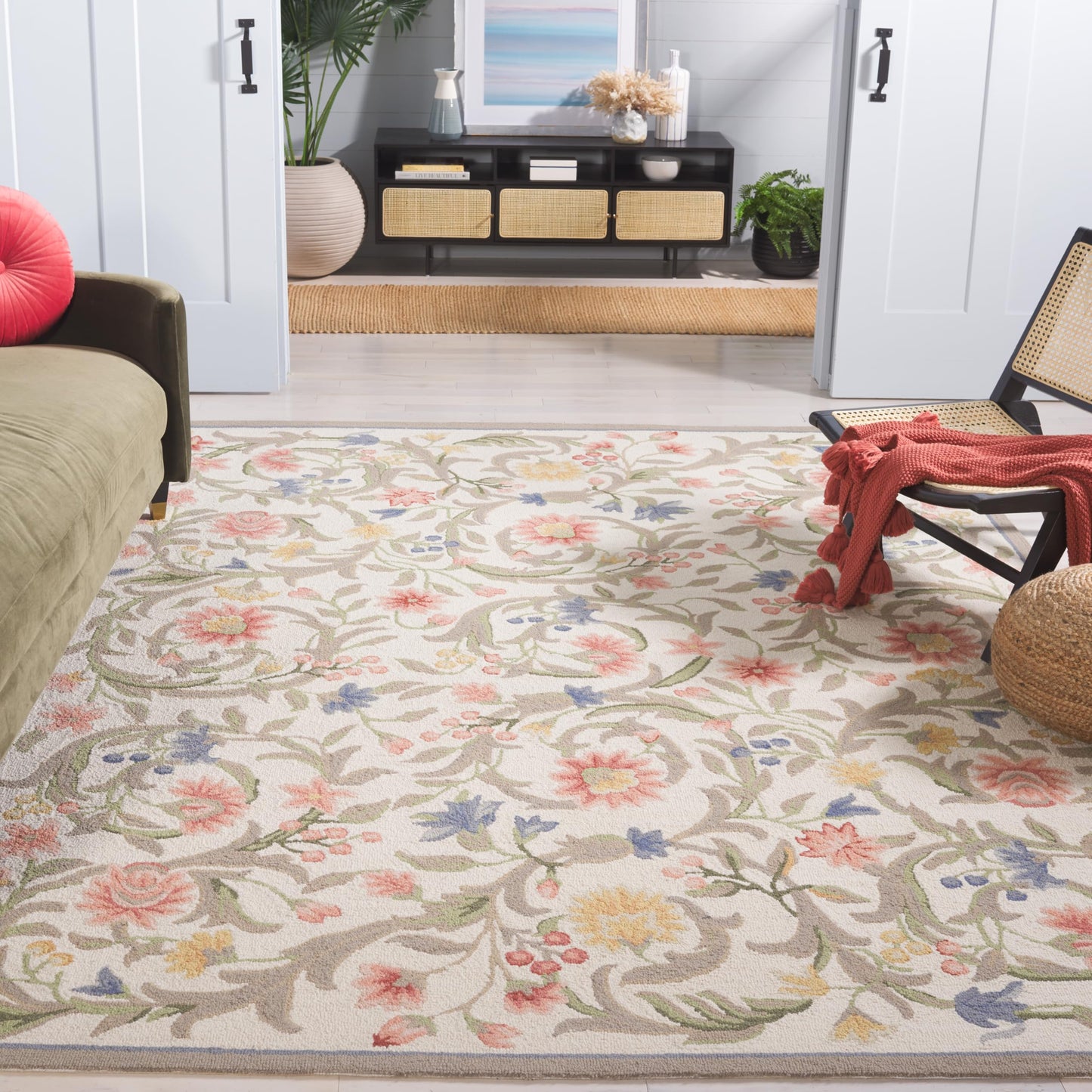 SAFAVIEH Chelsea Collection Area Rug - 9' x 12', Ivory, Hand-Hooked French Country Wool, Ideal for High Traffic Areas in Living Room, Bedroom (HK248A)