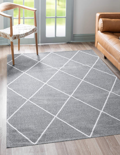 Unique Loom Decatur Collection Contemporary, Geometric, Trellis Area Rug (6' 4 x 9' 0 Rectangular, Dark Gray/ Ivory)