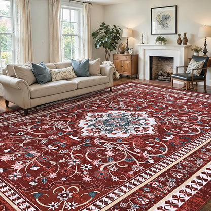 BLEUM CADE 5' x 7' Red Boho Rugs for Living Room, Washable Low Pile Non-Slip Area Rugs for Bedroom Dining Room Kitchen Classroom Office Nursery Playroom