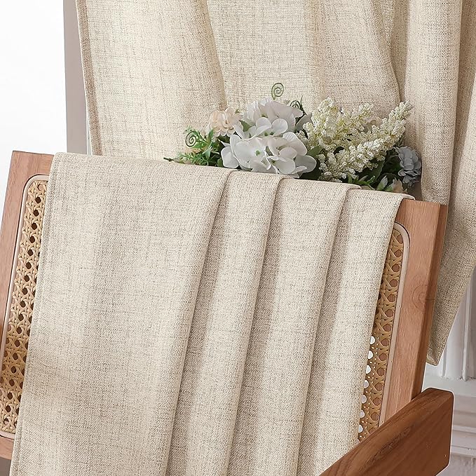 Tollpiz Linen Curtain Living Room Rod Pocket Semi Sheer Curtains Burlap Light Filtering Thick Linen Drape for Bedroom, 54 x 72 inches Long, Natural, Set of 2 Panels