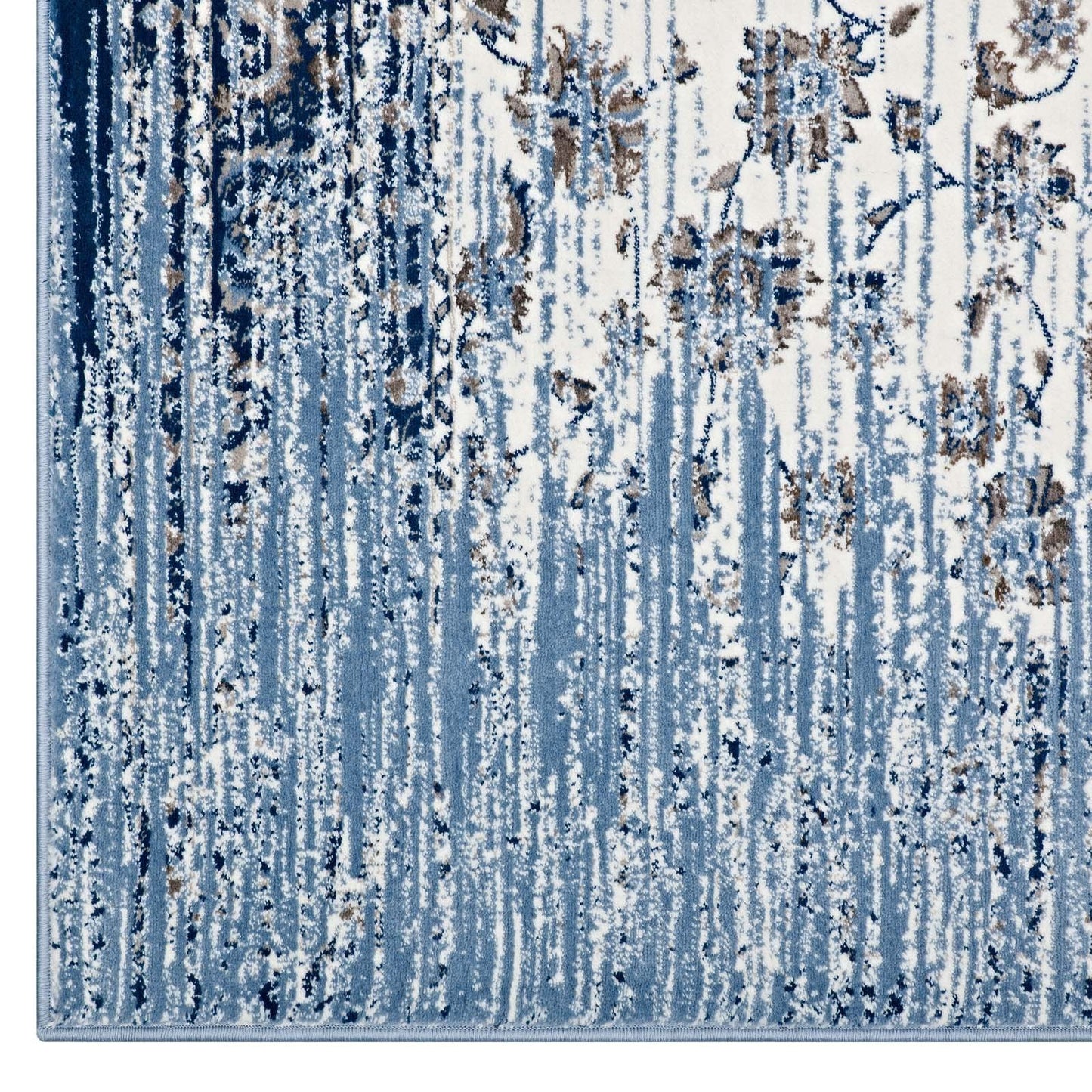 Modway Chiara Distressed Floral Lattice Contemporary 8x10 Area Rug in Moroccan Blue and Ivory