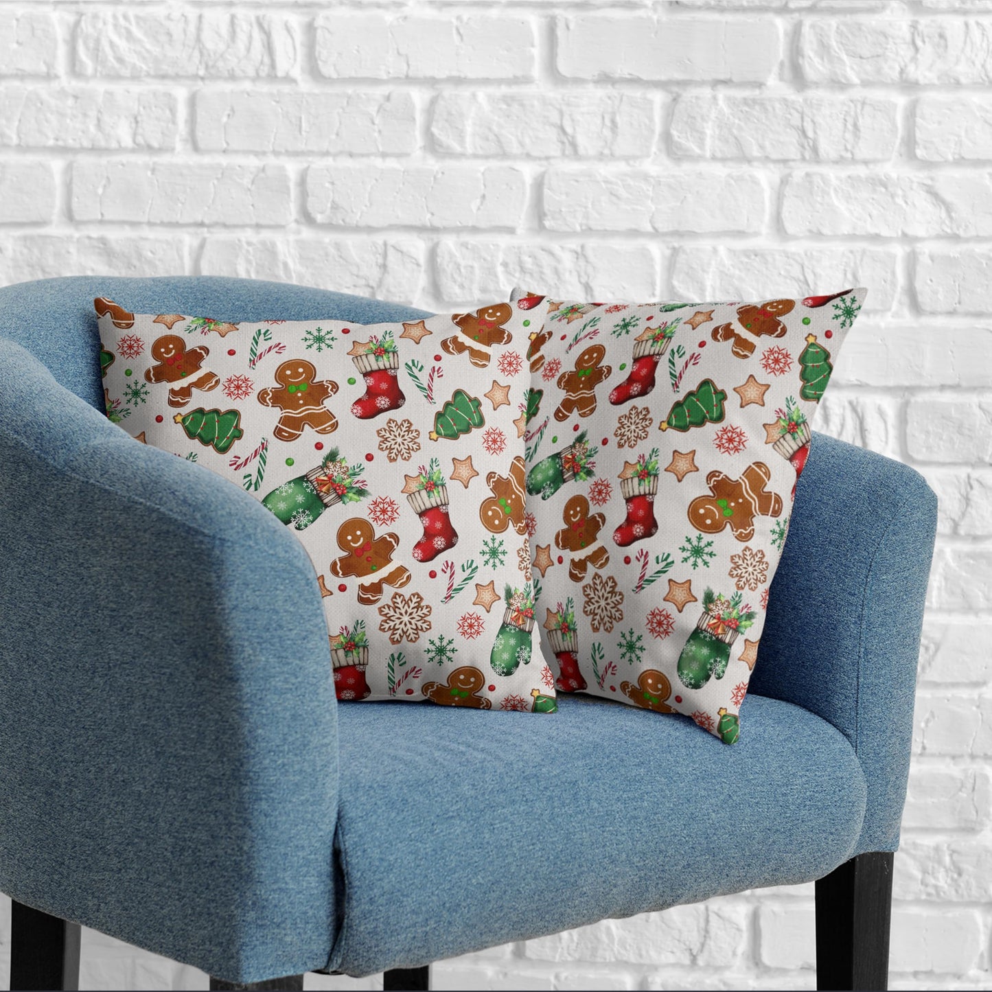 Kwlegh Christmas Pillow Covers 18x18 Set of 2 Gingerbread Man Throw Pillow Covers Xmas Tree Socks Gloves Snowflakes Pillow Case for Holiday Decor Couch Sofa