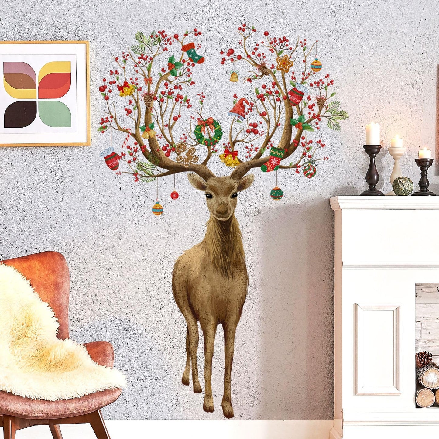 Christmas Wall Stickers Decoration Set Plaid Xmas Tree Wall Murals Floor Décor Living Room Children Nursery School Restaurant Cafe Hotel Home Office Décor Christmas 3