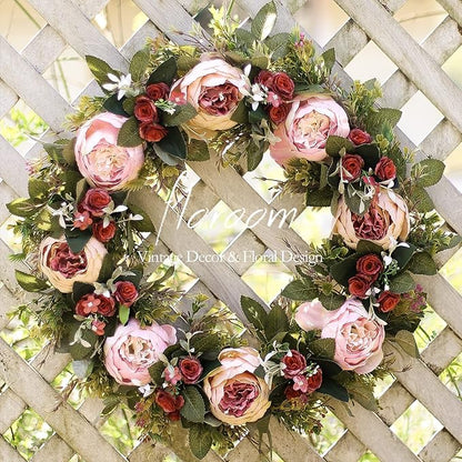 Floroom Floral Wreath, 20" Artificial Pink Peony Wreath for Front Door Decorations Wall Decor