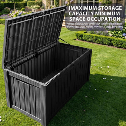 MAIUSCOLI 150 Gallon Outdoor Storage Box Waterproof Outside Resin Deck Box, Lockable Storage Bin for Patio Furniture,Garden Tools,Cushions,Pool Accessories(Black)