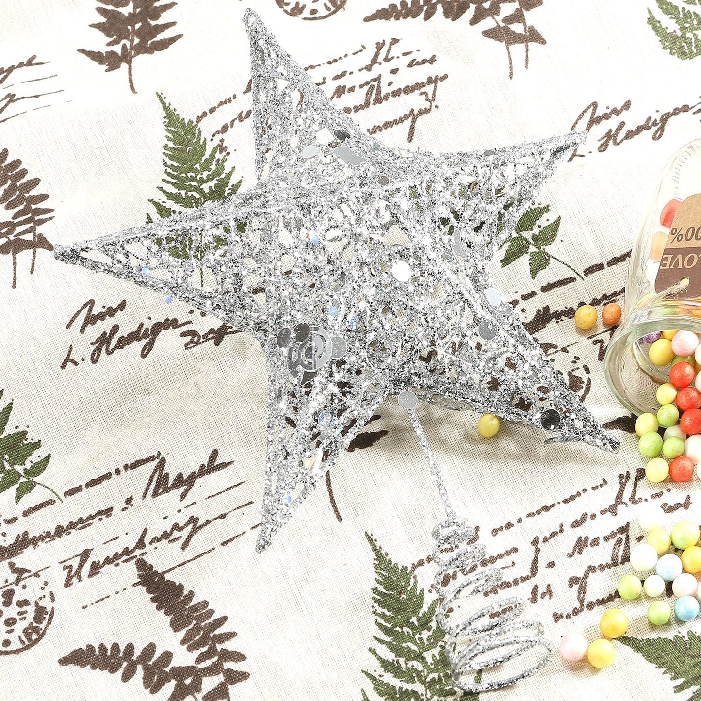 Resinta 8 Inch Metal Glittered Christmas Tree Topper Hallow Wire Star Topper for Christmas Tree Ornament (Silver)
