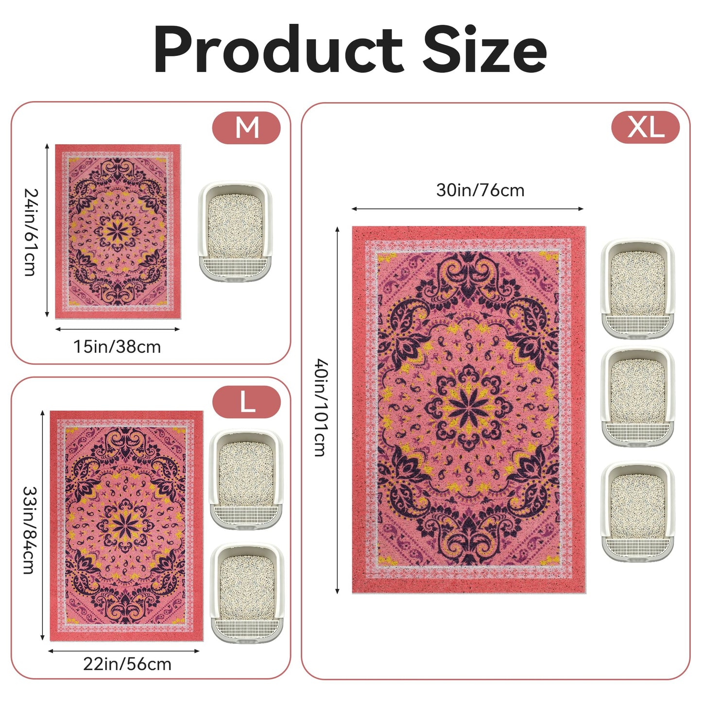 Yigerlee Cat Litter Mat, 33"x22" High-Density PVC Cat Litters Trapping Mat, Waterproof & Non-Slip Backing, Litter Box Catcher, Soft on Kitty Paws, Easy Washable Pet Supplies Pink
