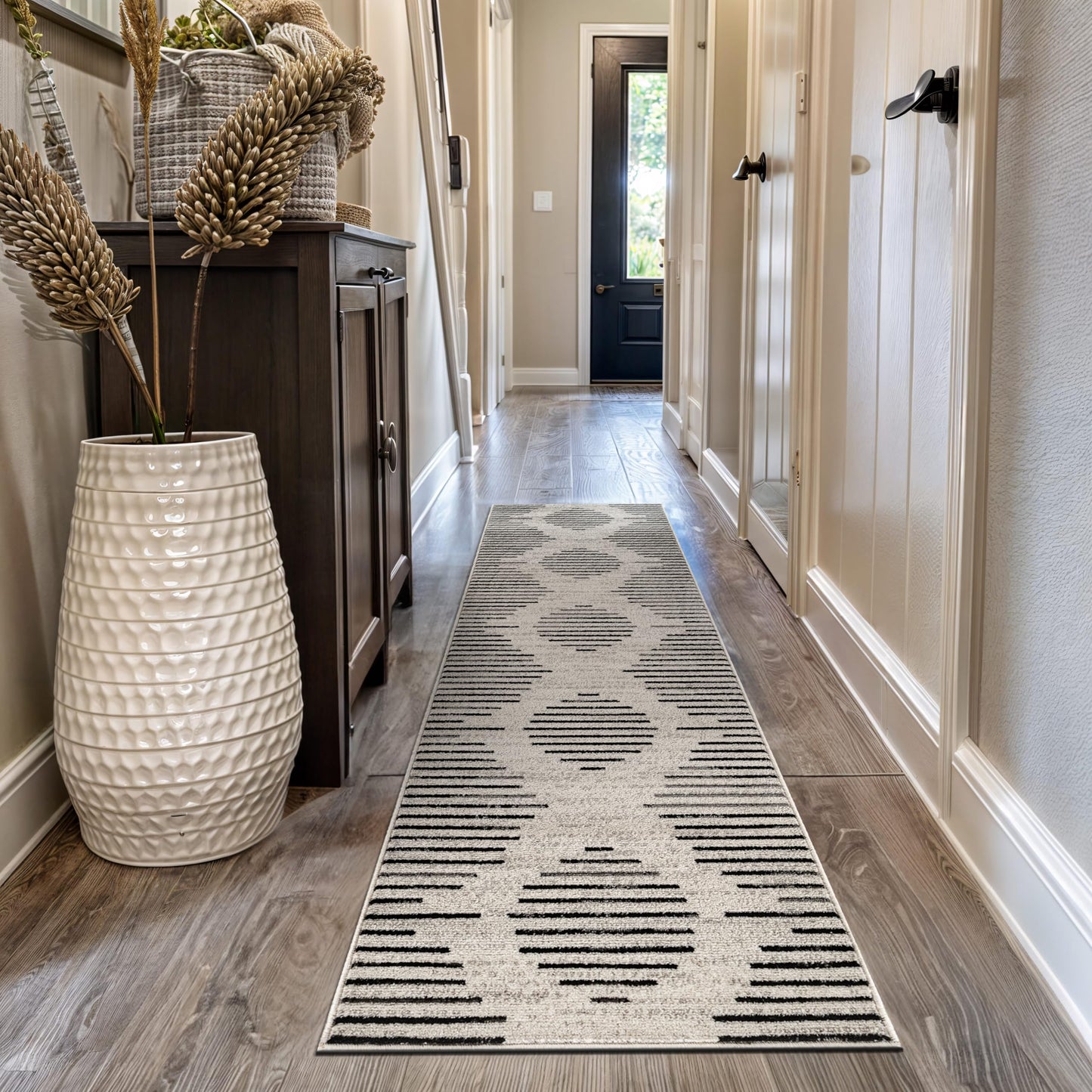 Rugshop Contemporary Abstract Indoor Runner Rug for Hallway,Entryway,Kitchen Rug Low Pile Rug with Jute Backing 2' 3" x 12' Cream