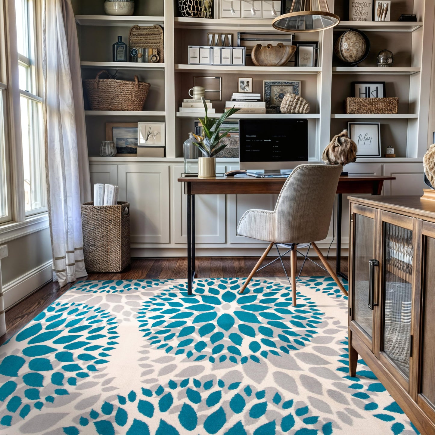 Rugshop Modern Floral Circles Design Easy Cleaning for Living Room,Bedroom,Home Office,Kitchen Non Shedding Area Rug 5' x 7' Blue