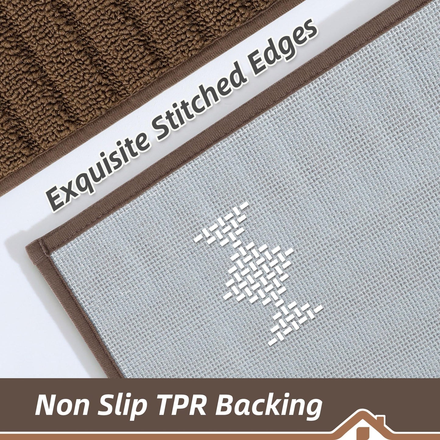 BEQHAUSE-Kitchen-Rugs-Anti-Slip-Kitchen-Mats-for-Floor Absorbent Kitchen Mat Set of 2 Washable Kitchen Runner Rug with TPR Non Skid Backing,Brown 24x35inch/24x60inch