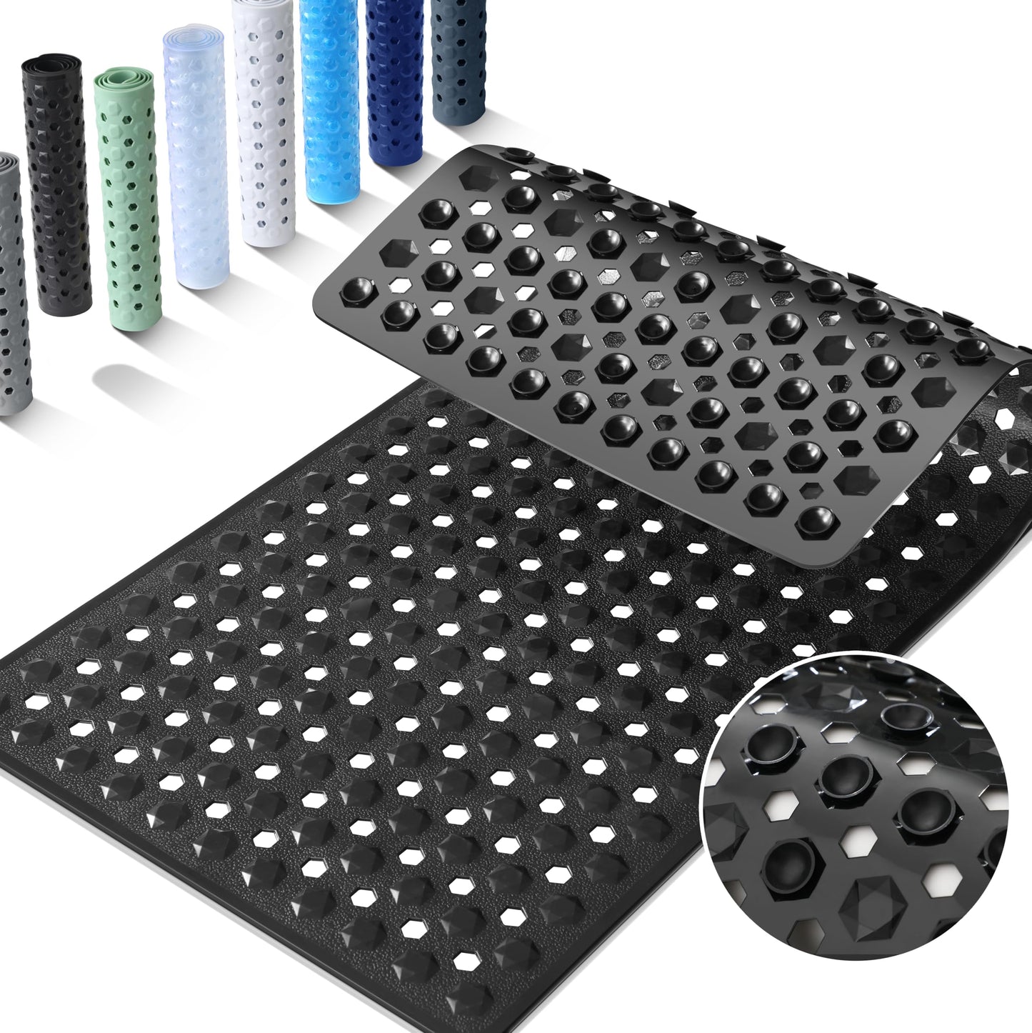 Yimobra Bathtub Mat Non Slip, 34.5"X15.5" Long Shower Mat for Inside Shower, Machine Washable Bath Mat with Drain Holes & Strong Suction Cups, Soft on Feet, Bathroom Essentials, Black