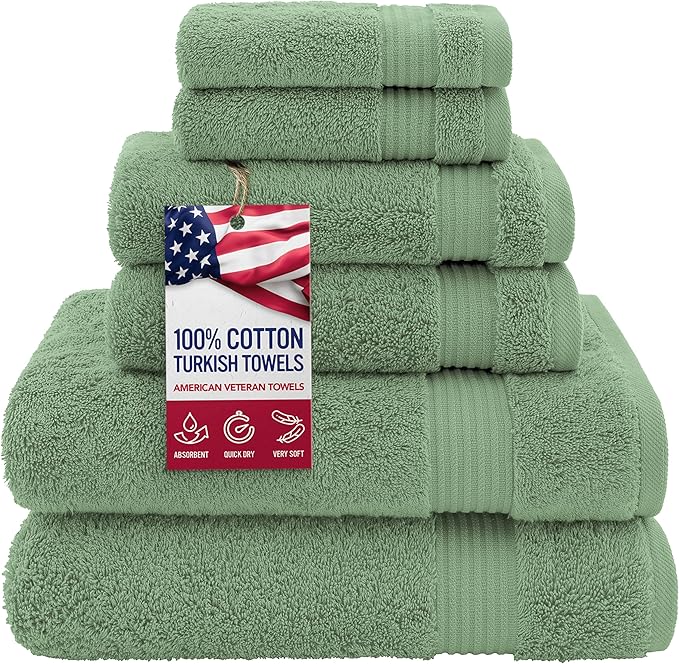 American Veteran Towel, 100% Cotton Turkish 6 Piece Towel Set, Luxury Towels