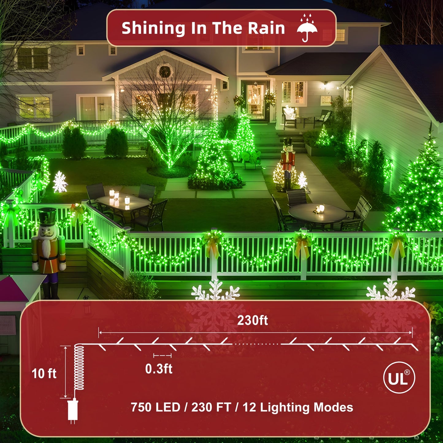 YHBJKCZ 240FT Christmas Lights Outdoor, 750 LED Christmas Tree Decoration Lights with 12 Modes & Timer Memory, Dimmable Plug in Waterproof LED Xmas Light for Yard Trees Wedding Party Holiday Green