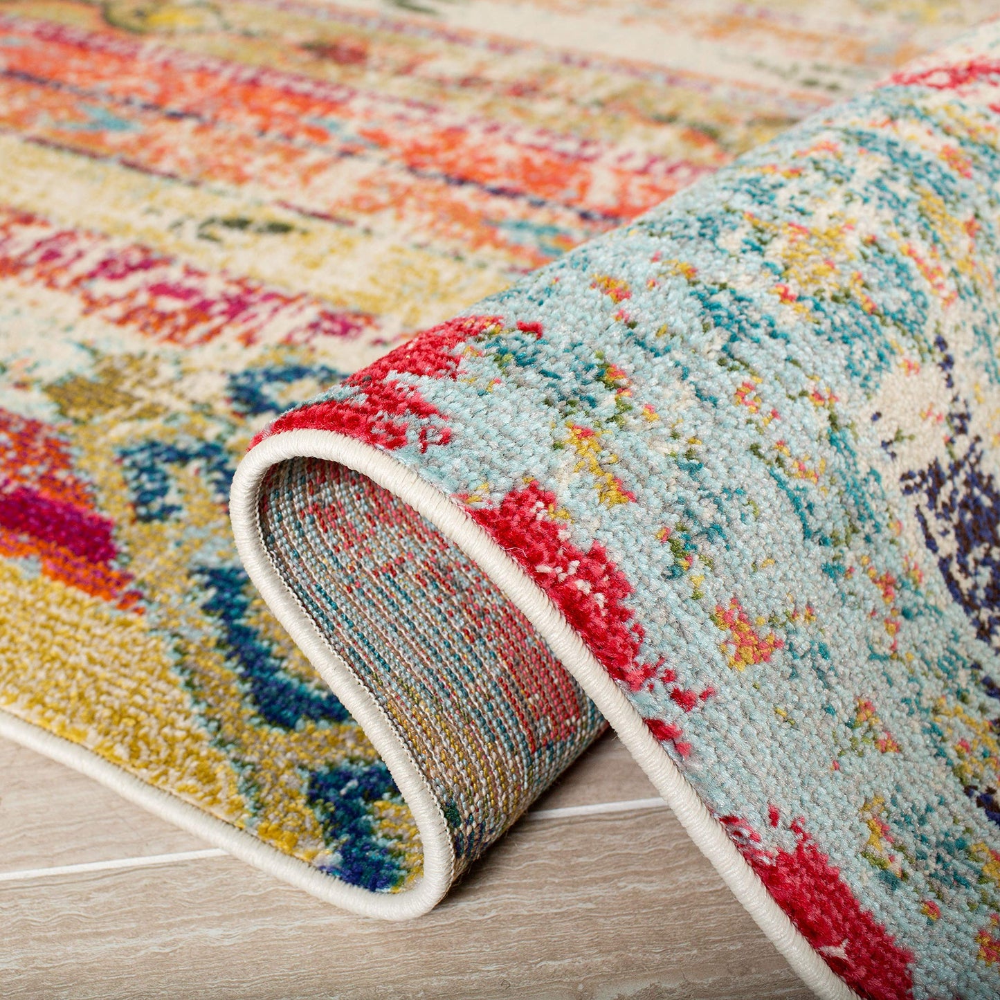 SAFAVIEH Area Rug 8x10 - Madison Collection - Large - Blue & Orange, Boho Chic Tribal Distressed Design, Non-Shedding & Easy Cleaning, Ideal for Living Room, Bedroom, Office, Dining Space (MAD422F)