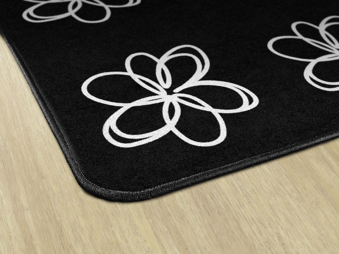 Flagship Carpets Flower Sampler Classroom Rug for Preschool, Kindergarten, 24 Flowers Seating Rug for Circle Time Learning, Educational Area Rug for Daycare Kids, Durable - Black & White - 7'6" x 12'