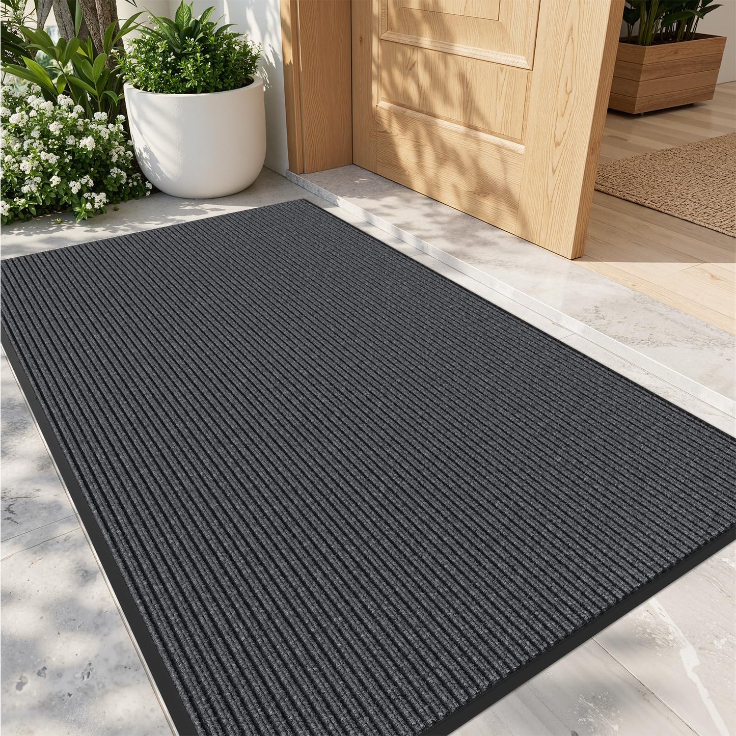 Bathway Front Door Mat 3' x 5' Indoor Outdoor Doormat Heavy Duty Commercial Rugs for Entryway, Waterproof & Mud-Scraping Floor Mat Low Profile, Grey Non-Slip Entry Mat for Office Industrial Garage