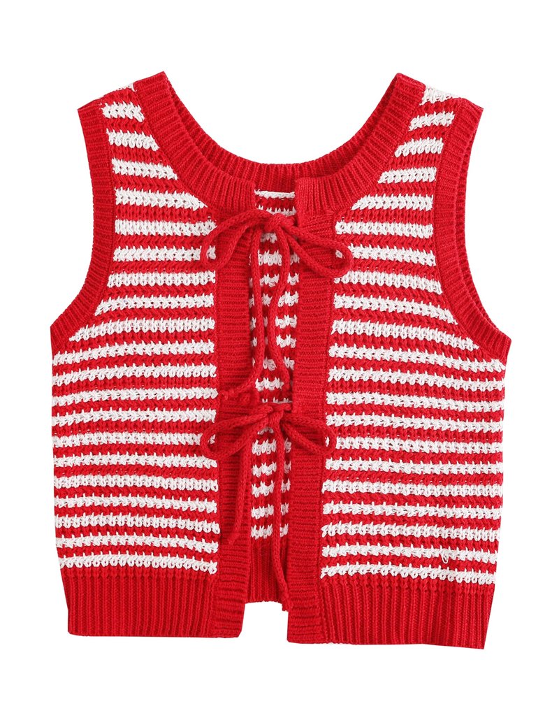 Silly Turtle Sweater Vest Women Casual Sleeveless Crochet Tops Color Block Tie Back Knit Tank Tops(0508-Red-XS)