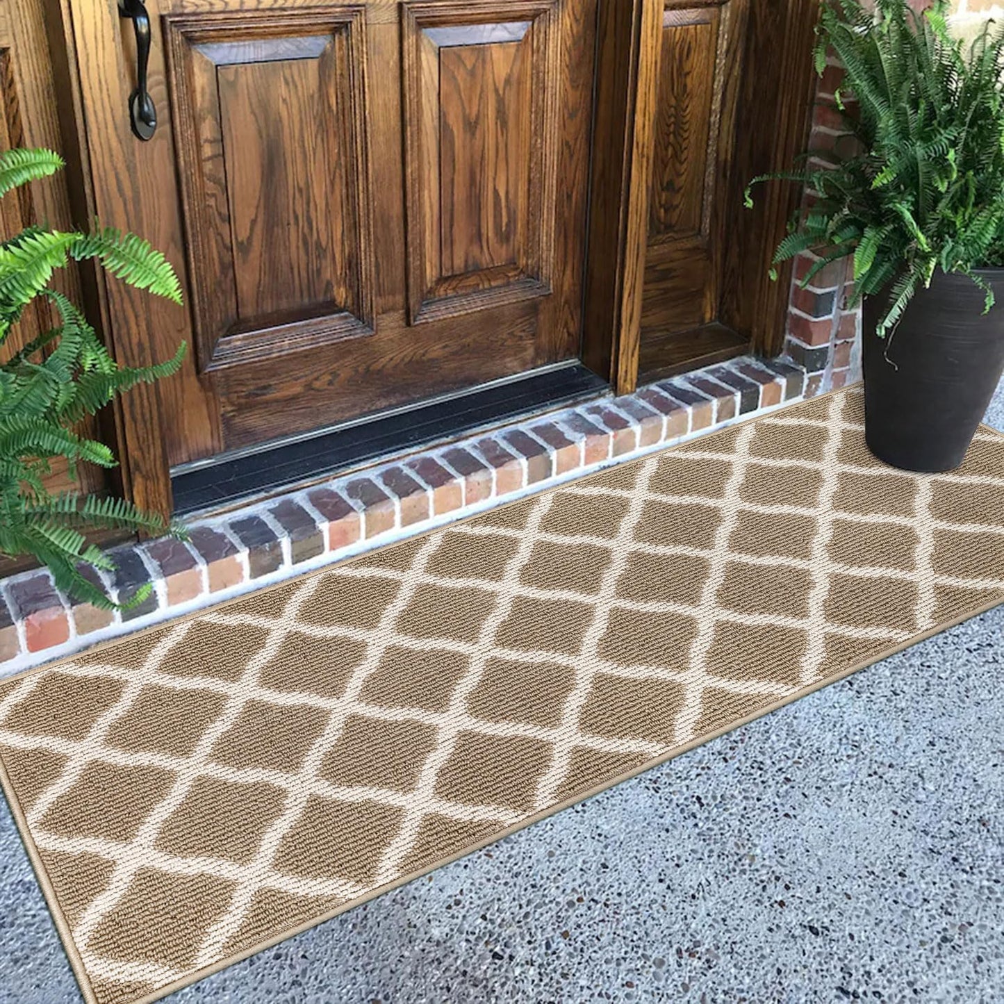SHACOS Washable Runner Rugs 20"x59" Entryway Runner Rug Kitchen Doorway Non Slip Rubber Backing Trellis Rug Runners Laundry Room Hallway Runner Rug, Beige