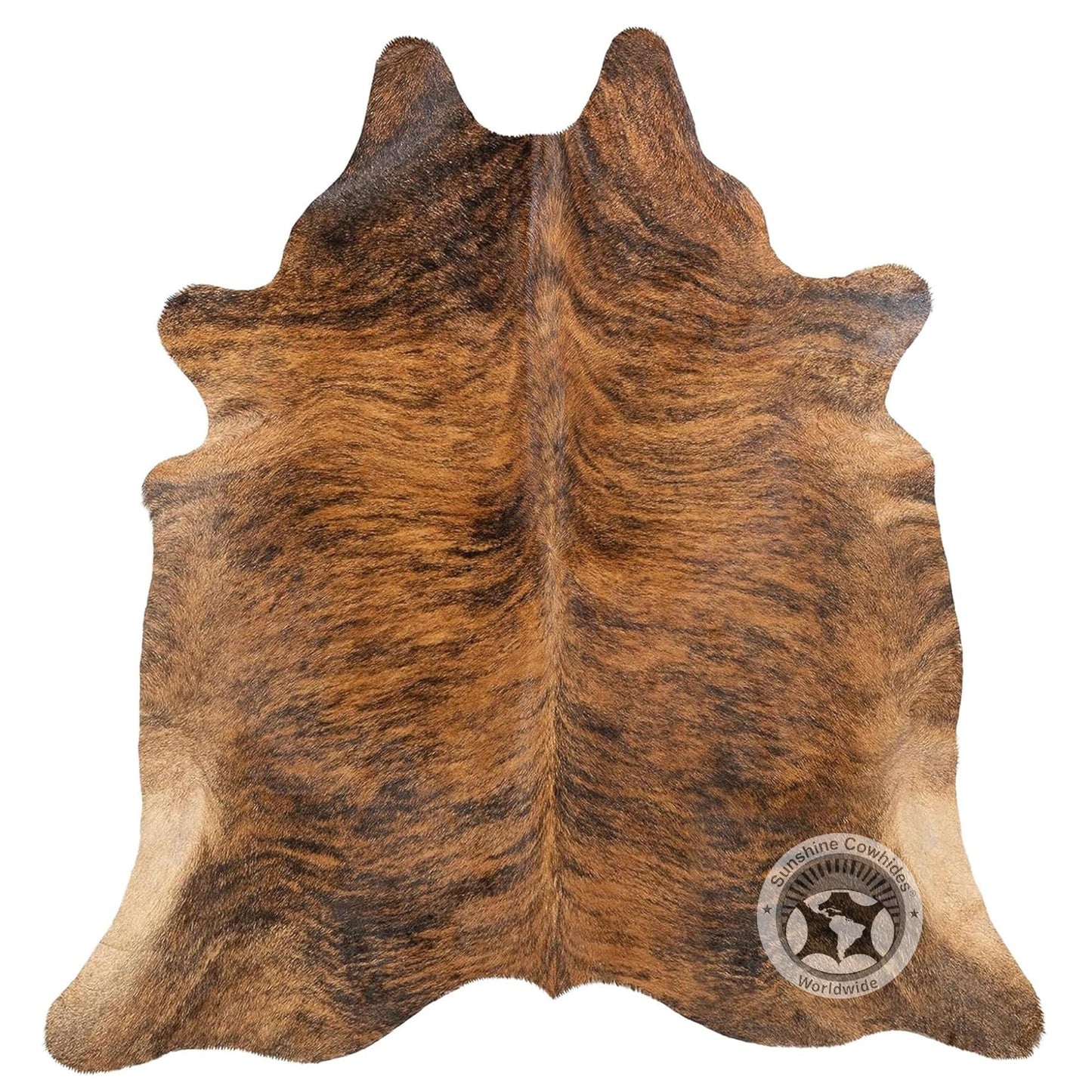 Sunshine Cowhides 100% Genuine Brindle Reddish Cowhide Rug - Modern Style Animal Skin Rug & Floor Carpet for Living Room, Bedroom, Kitchen & More - Large (6x6-7ft)