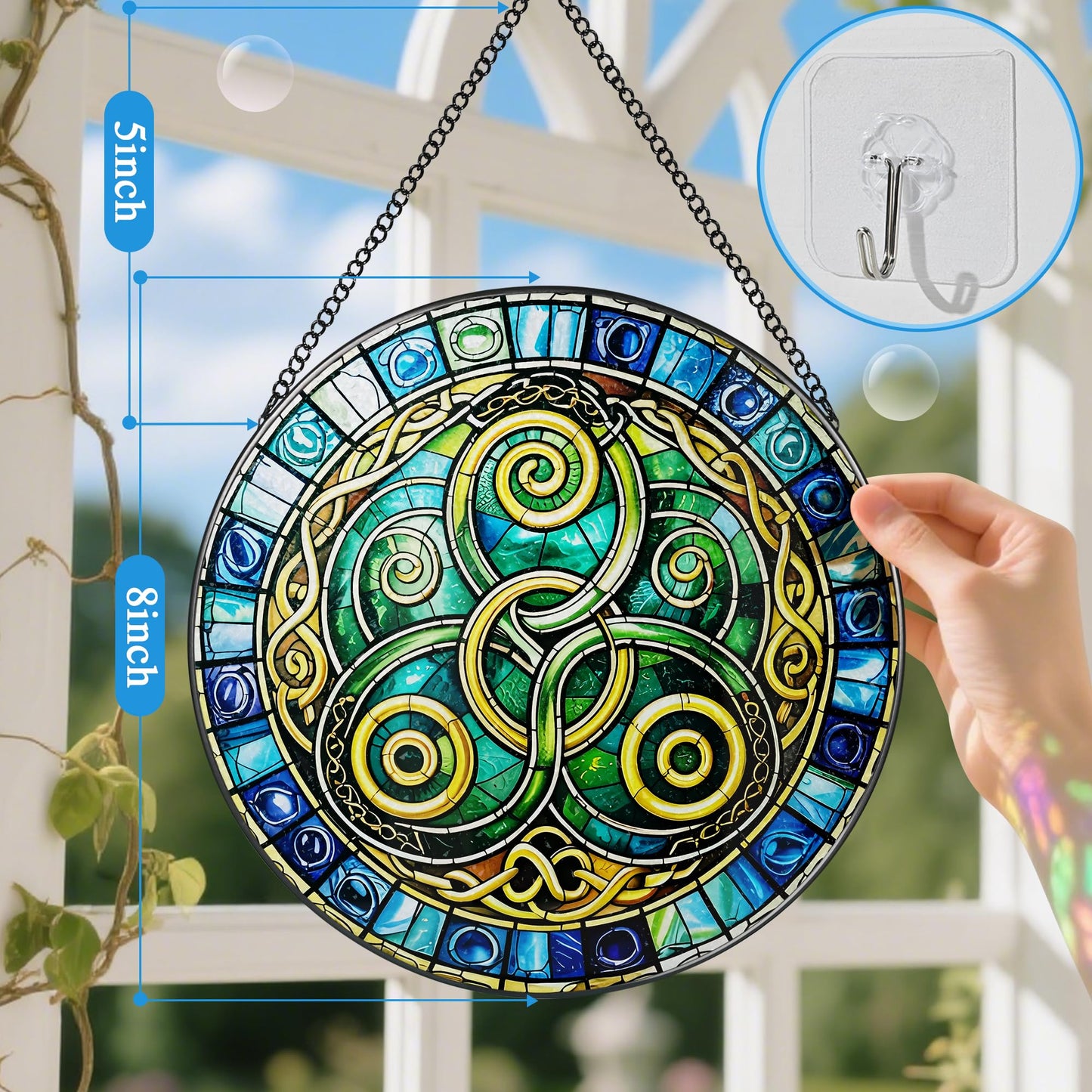 8-Inch Celtic Knot Stained Glass Suncatcher & Ornament – Stained Glass Window Hanging & Decor, Sun Catchers for Windows Indoor, Gift for Women, Gift for Christmas, Housewarming Gifts, Irish Gifts