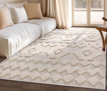 Well Woven Bellagio Chiara Tribal Moroccan High Pile Beige Flat-Weave 5'3" x 7'3" Area Rug
