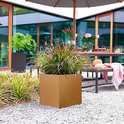 Corten Steel Planter Box 25"x24"x24", Metal Planter Spliced Flower Pot with Partitions, Outdoor & Indoor Large Rectangular Planter Box for Porch, Patio, Garden, Commercial Décor