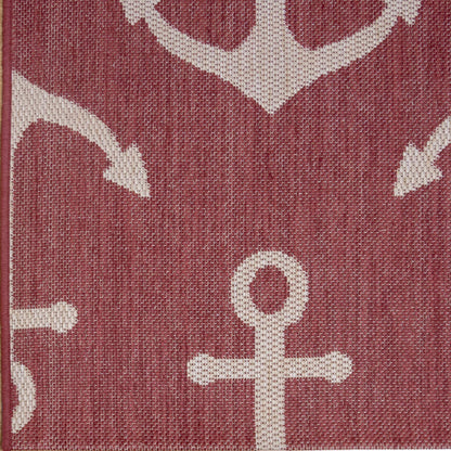 Gertmenian Indoor Outdoor Area Rug, Classic Flatweave, Washable, Stain & UV Resistant Carpet, Deck, Patio, Poolside & Mudroom, 9x13 Ft Extra Large, Anchor, Red