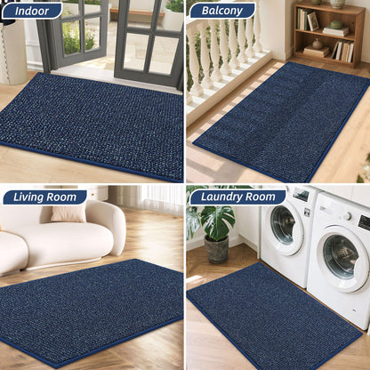 BEQHAUSE Dirt Trapper Door Mat 24" x 36", Non-Slip Washable Doormats Entrance Mat, Dirt Resistant and Absorbent Welcome Mat, Low Profile Floor Mats for Front Back Door and Entryway, Blue