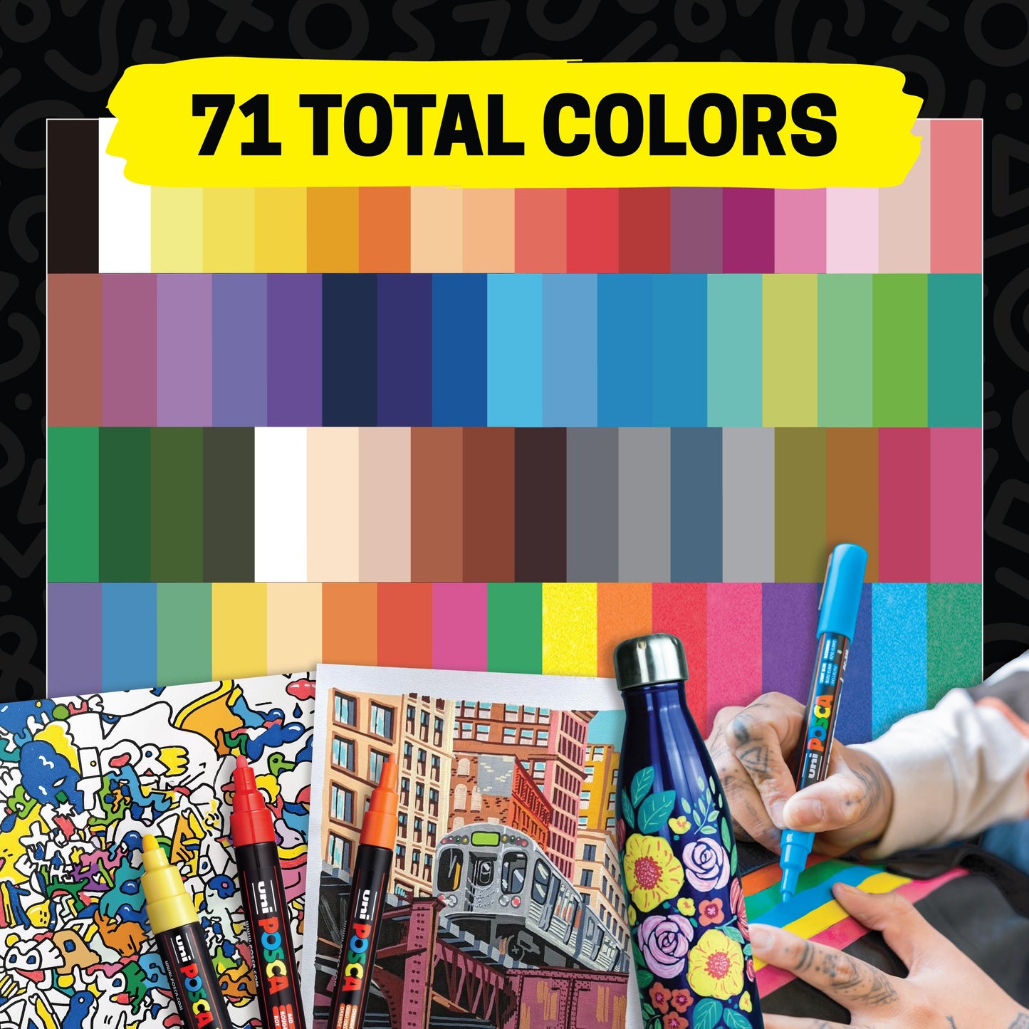 Posca Paint Markers, 3M Fine Tip Point Acrylic Paint Pens with Reversible Tips, Art Supplies For Gifts, Decorations Fabric, Metal, Glass, Wood and Canvas, Set of 16