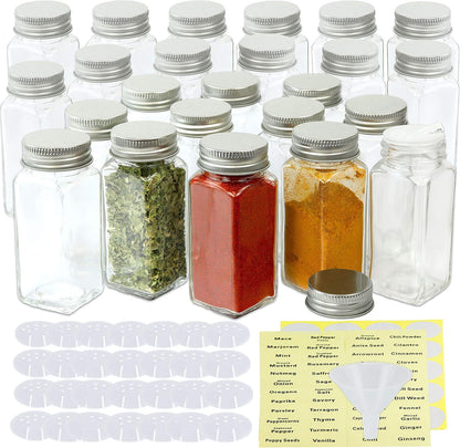Simple Houseware Spice Jars 4 Ounce Square Bottles w/labels, 24 Packs
