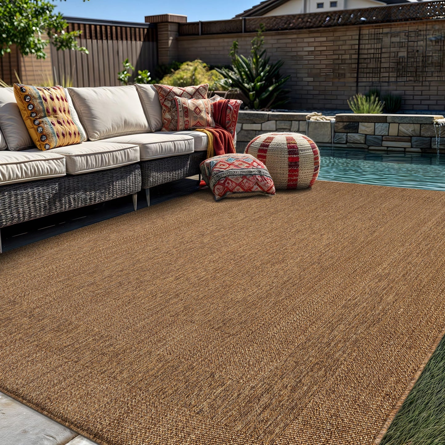 Rugshop Geometric Border Indoor Outdoor Flat Woven Area Rug,Natural Jute-Style,Easy-Care Patio Rug for Backyard Porch Deck Balcony, 6'6" x 9' Natural/Jute