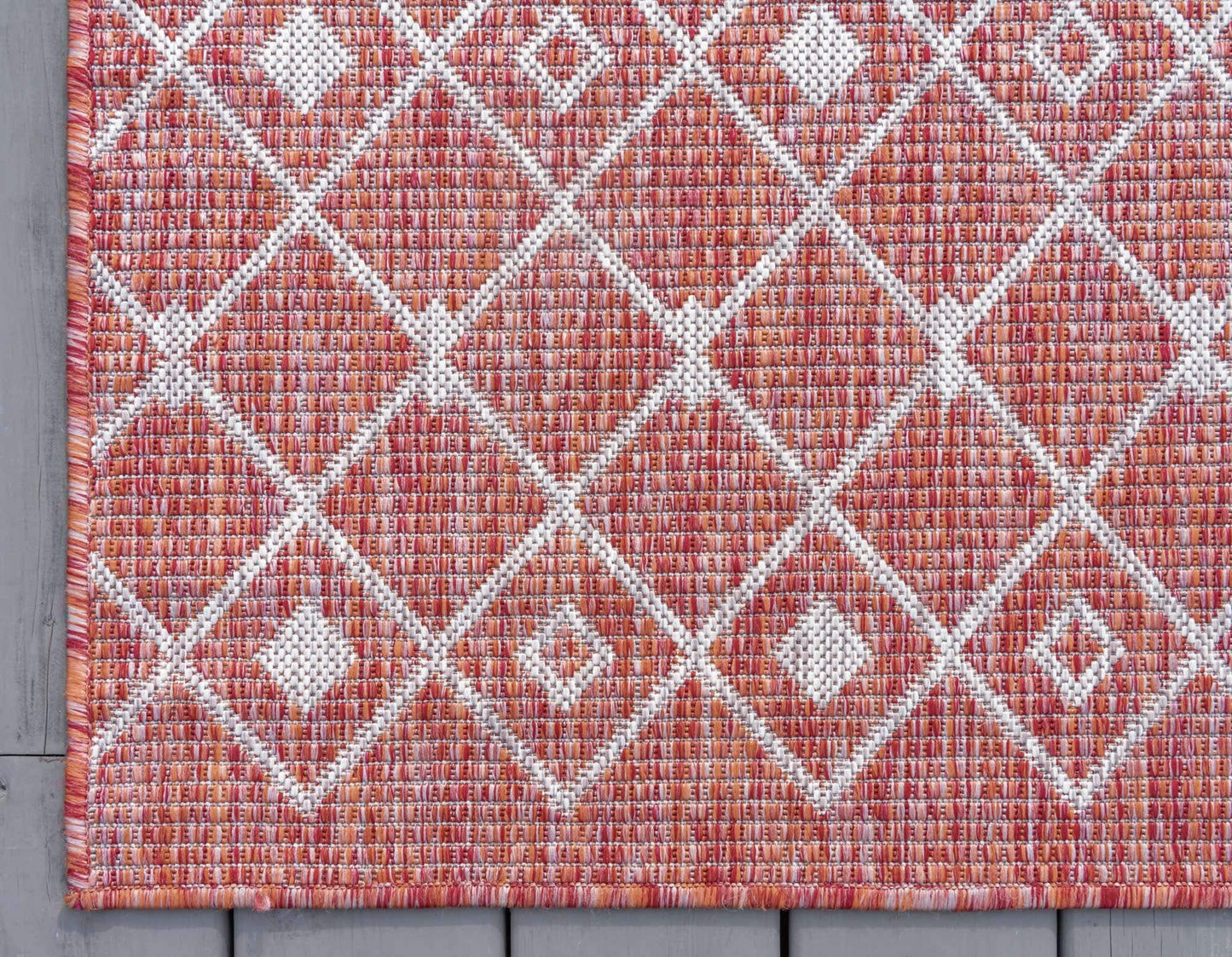 Unique Loom Outdoor Trellis Collection Area Rug - Tribal Trellis (2' x 6' 1" Runner, Rust Red/ Ivory)