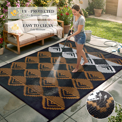 Beeiva Outdoor Rug 8x10 Waterproof for Patio, Reversible Outdoor Patio Rug for Deck, Backyard, RV Camping, Plastic Straw Rug Black Brown