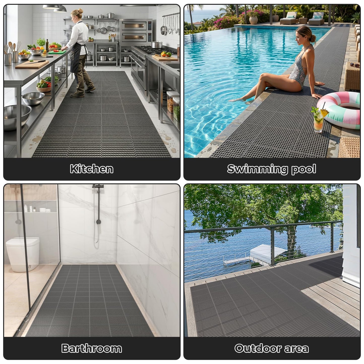 3FT*10FT Commercial Drainage Mat Non Slip Pool Mat PVC Matting Waterproof Mesh Hollow Mat for Pool Bathroom Garage Kitchen Drain Wet Area