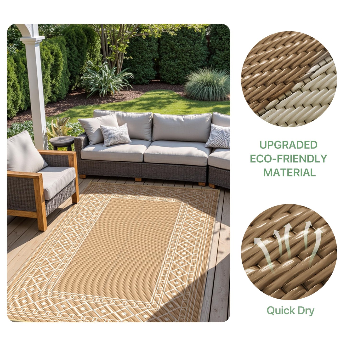 GENIMO Outdoor Rug 5'x8' Waterproof for Patio Decor, Reversible Outdoor Plastic Straw Rug Carpet, Camping Mats for Outdoor, RV, Backyard, Deck, Balcony, Picnic, Brown & Beige