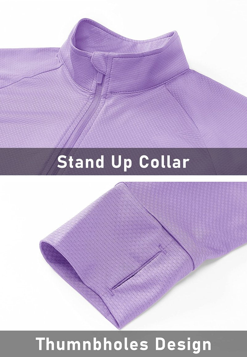 MAGCOMSEN Women's Hiking Jacket Lightweight Long Sleeve UPF 50+ Sun Protection Shirt Breathable SPF Shirts with Thumb Holes Light Purple XL