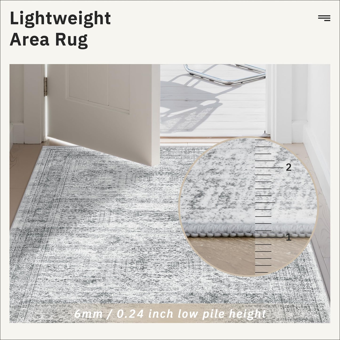Soalmost Washable Runner Rug, 2'6" x 8' Non-Slip Kitchen Vintage Foldable Hallway Runners for Entryway, Laundry, Bedroom, Grey