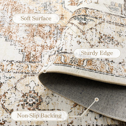 Lahome Washable Living Room Area Rugs 8x10 - Boho Ultra-Thin Non-Slip Bedroom Rug 8x10 Under Bed, Farmhouse Neutral Print Floor Carpet for Dining Room Office Adelyn (Taupe,8'x10')