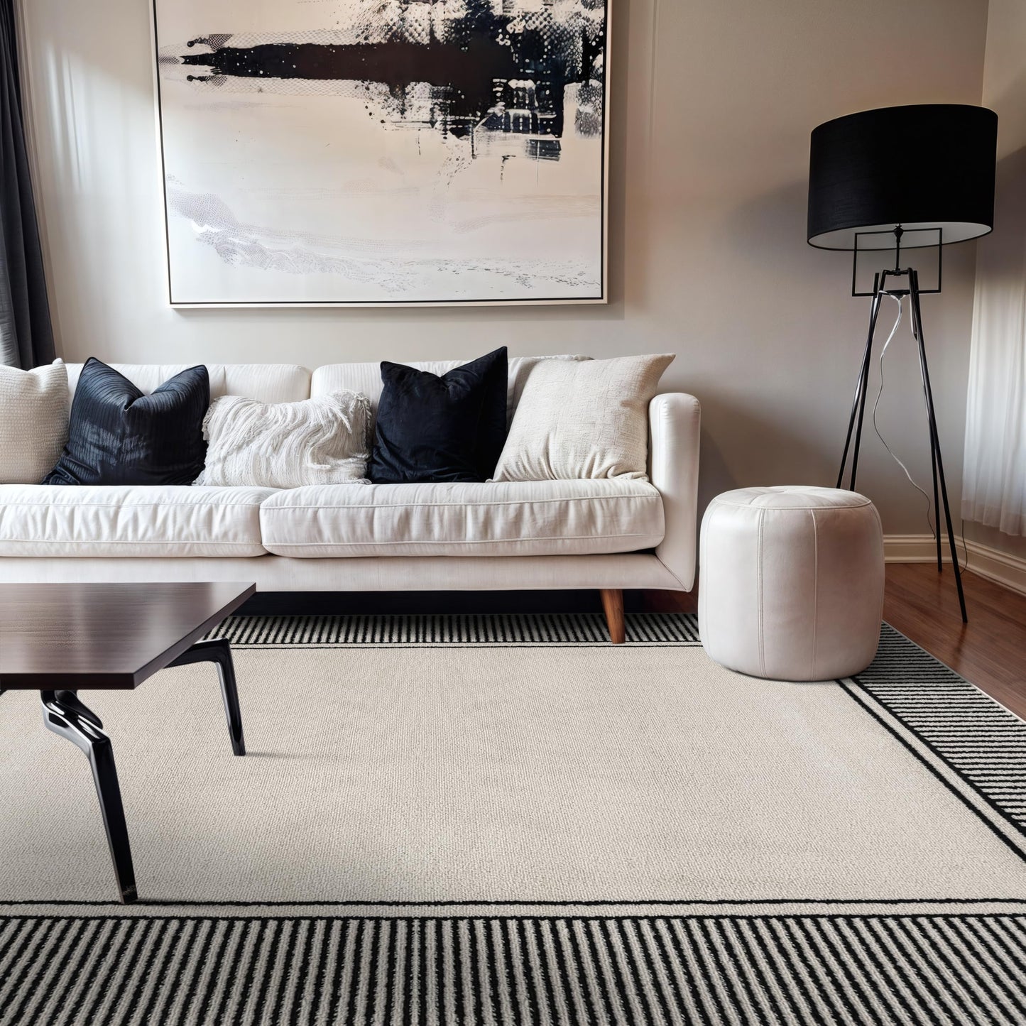 Rugshop Modern Distressed Bordered Indoor Area Rug for Living Room,Bedroom,Kitchen Rug Low Pile Rug with Jute Backing 5' x 7' Cream