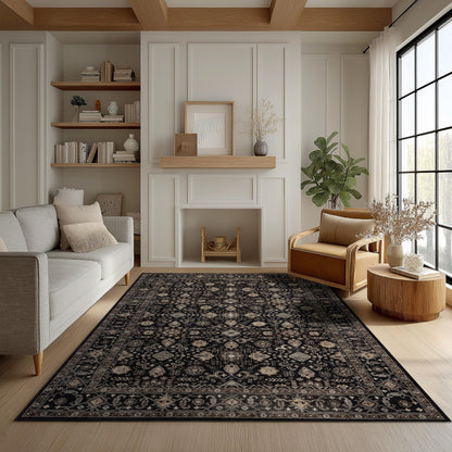 Ruaruarug Washable Area Rug 5x7 for Living Room, Bedroom, Ultra Soft Non Slip Stain & Fade Resistant, Pet & Kids Friendly, Suitable for High Traffic Areas Easy to Clean for Office Kitchen, Black Gold