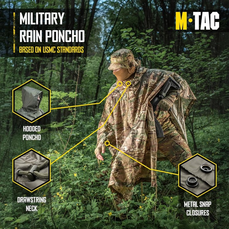 Tactical Rain Poncho - Waterproof Ripstop Military Shelter | Ideal for Camping, Hiking & Outdoor Activities