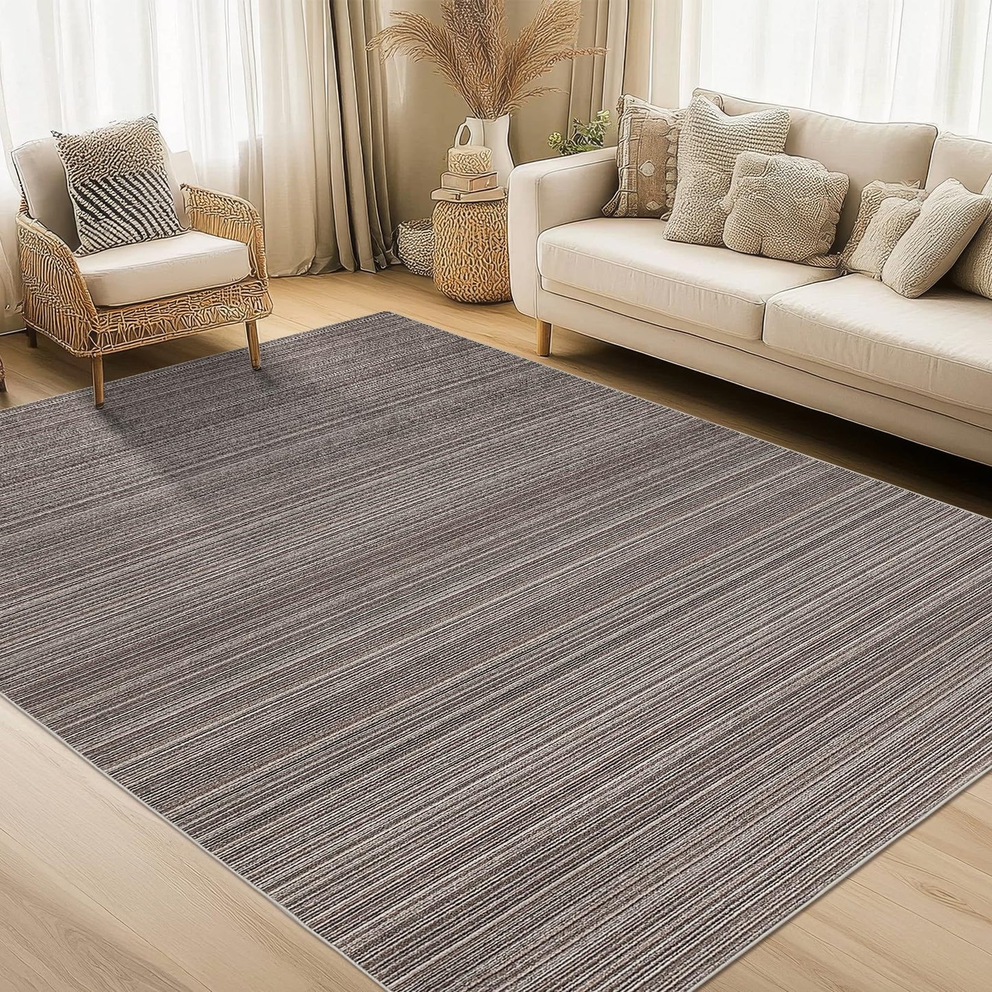 Garvee 9x12 Washable Rugs for Living Room Solid Printed Braid Rug for Bedroom Stain Resistant Easy Cleaning Non Slip Floor Cover for Bedroom Dining Room Office NurseryNot Braided，Brown