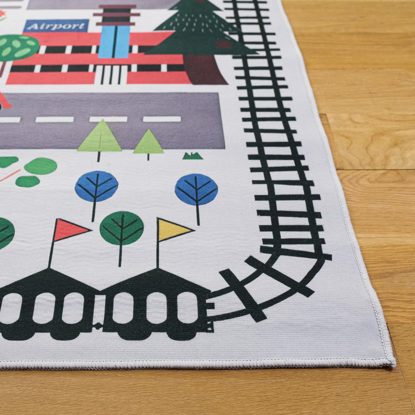 SAFAVIEH Washable Rug Tacoma Kids Collection - 5' x 8', Ivory & Grey, Slip Resistant & Easy to Clean, Educational Playmat Road, Ideal for Boys & Girls in Playroom, Nursery, Bedroom (TCK167A)