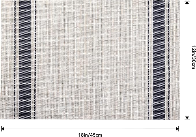 Leetaltree Khaki-Blue Placemats, Heat Resistant Non-Slip Place mats for Dining Table, Washable Durable PVC Vinyl Woven Table Mats (Set of 4)