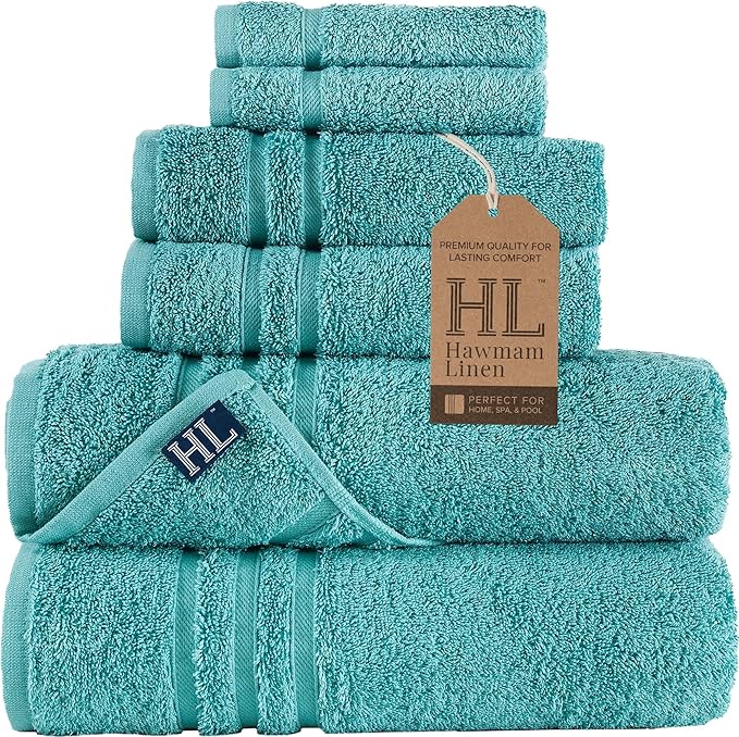 Hawmam Linen Teal Turquoise 6 Piece Bath Towels Set