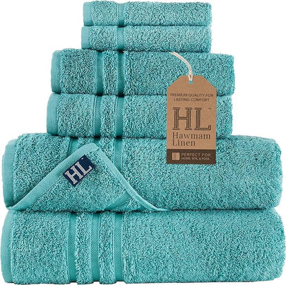Hawmam Linen Teal Turquoise 6 Piece Bath Towels Set