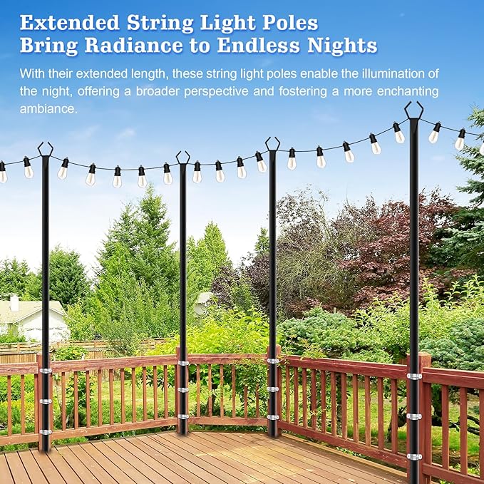 SINLEY 4 Pack String Light Poles,10 Ft Metal Poles with Fork for Outdoor String Lights,Outdoor Light Poles with Fork,Poles/Post/Stand for Outside,Patio,Deck,Backyard,Garden Wedding,Party (4 Pack)